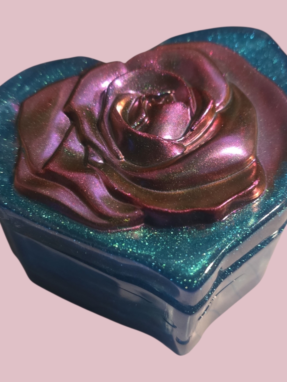 Iridescent Rose Handmade Resin Jewelry Box - Pink & Teal